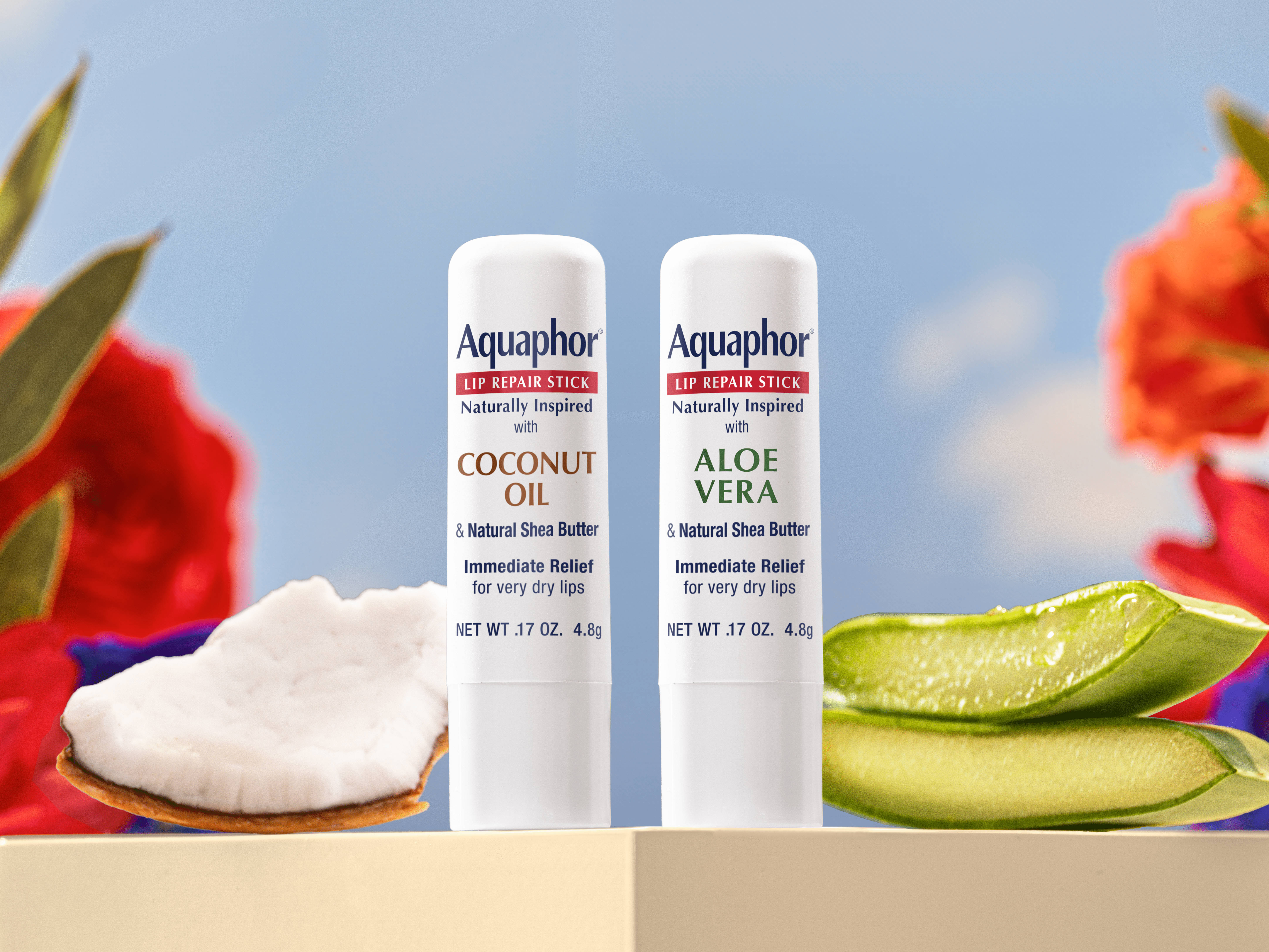 Aquaphor Naturally Inspired Lip Repair Sticks, with Coconut Oil and Aloe Vera