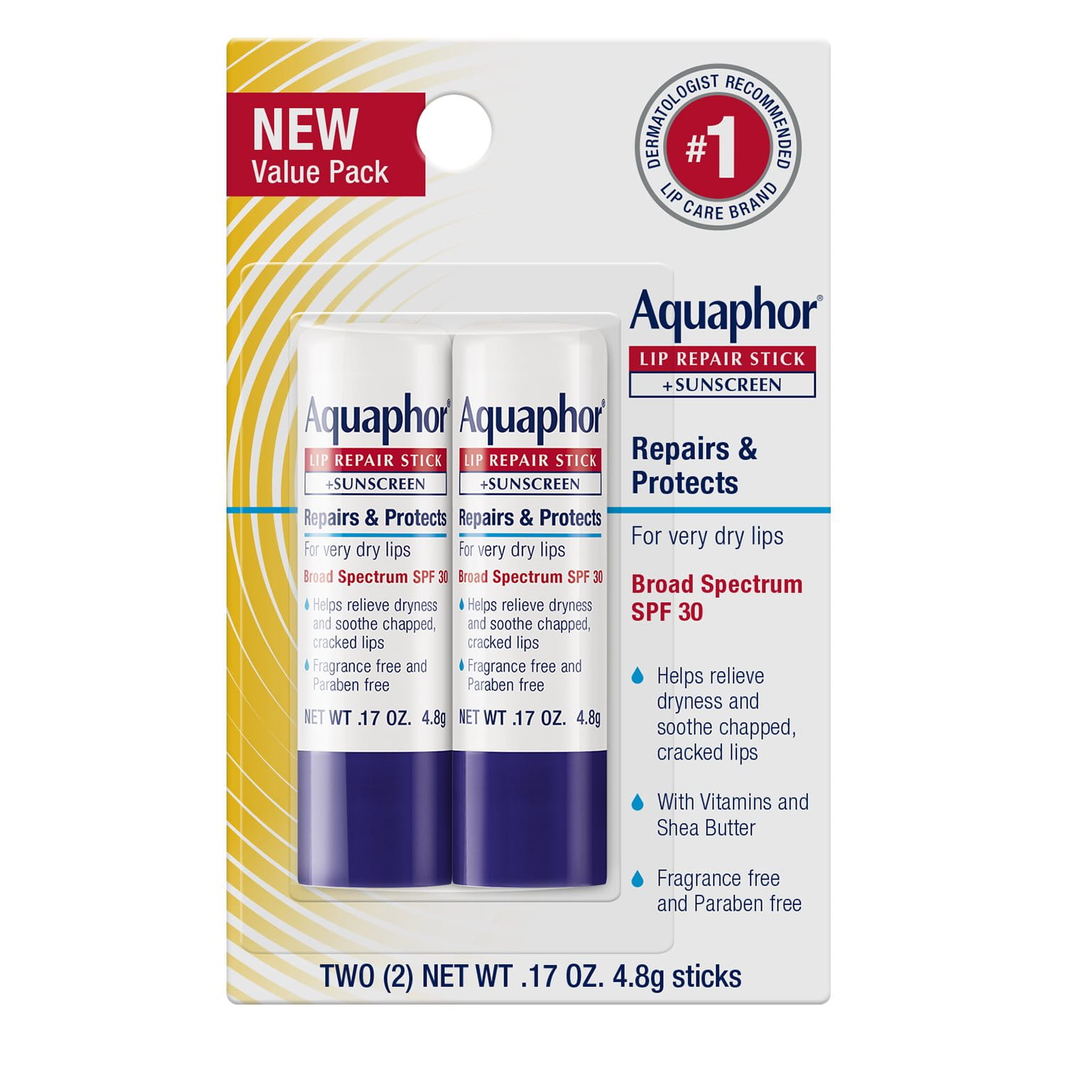 Aquaphor® Lip Repair Stick + Sunscreen (Dual Pack)