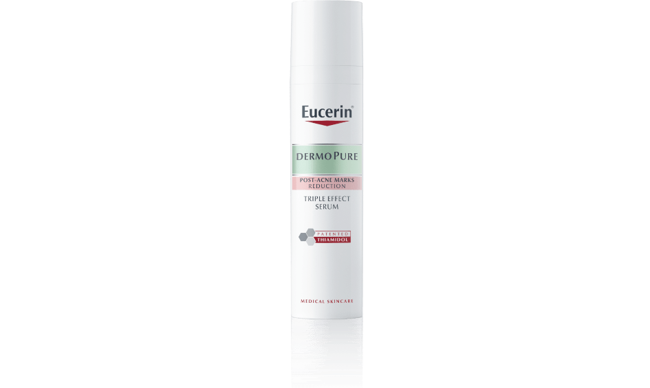 The DermoPure Triple Action Serum reduced the visibility of post-acne marks by 80% after 12 weeks