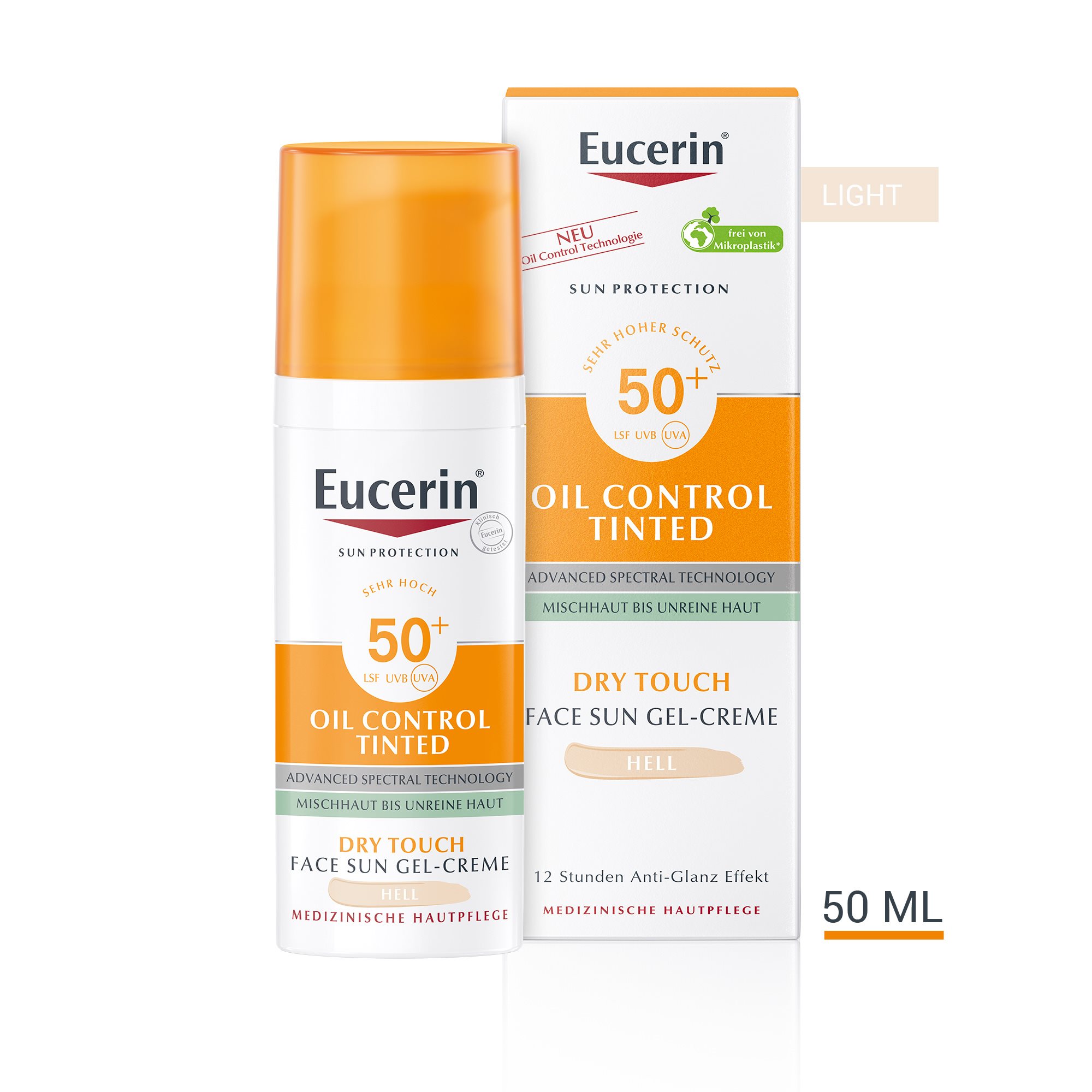 Eucerin® Оцветен слънцезащитен гел-крем за лице OIL CONTROL SPF50+ Светъл нюанс