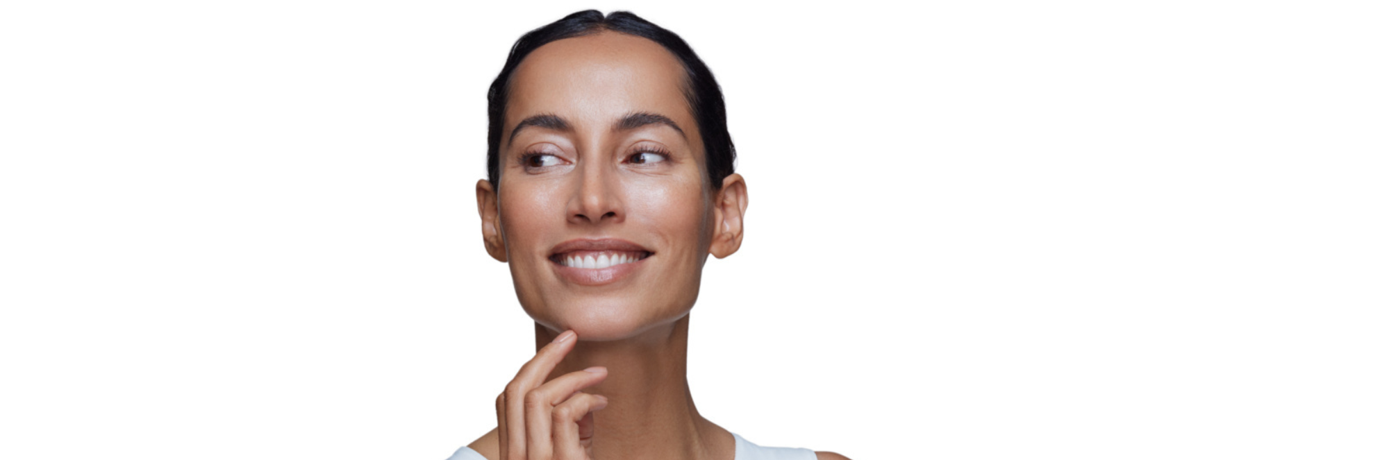 woman smiling on a white background