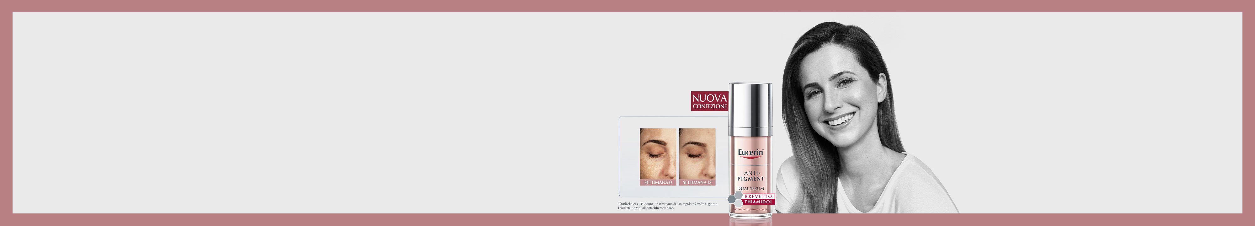 ragazza in primo piano e prodotto con immagini prima e dopo il trattamento 