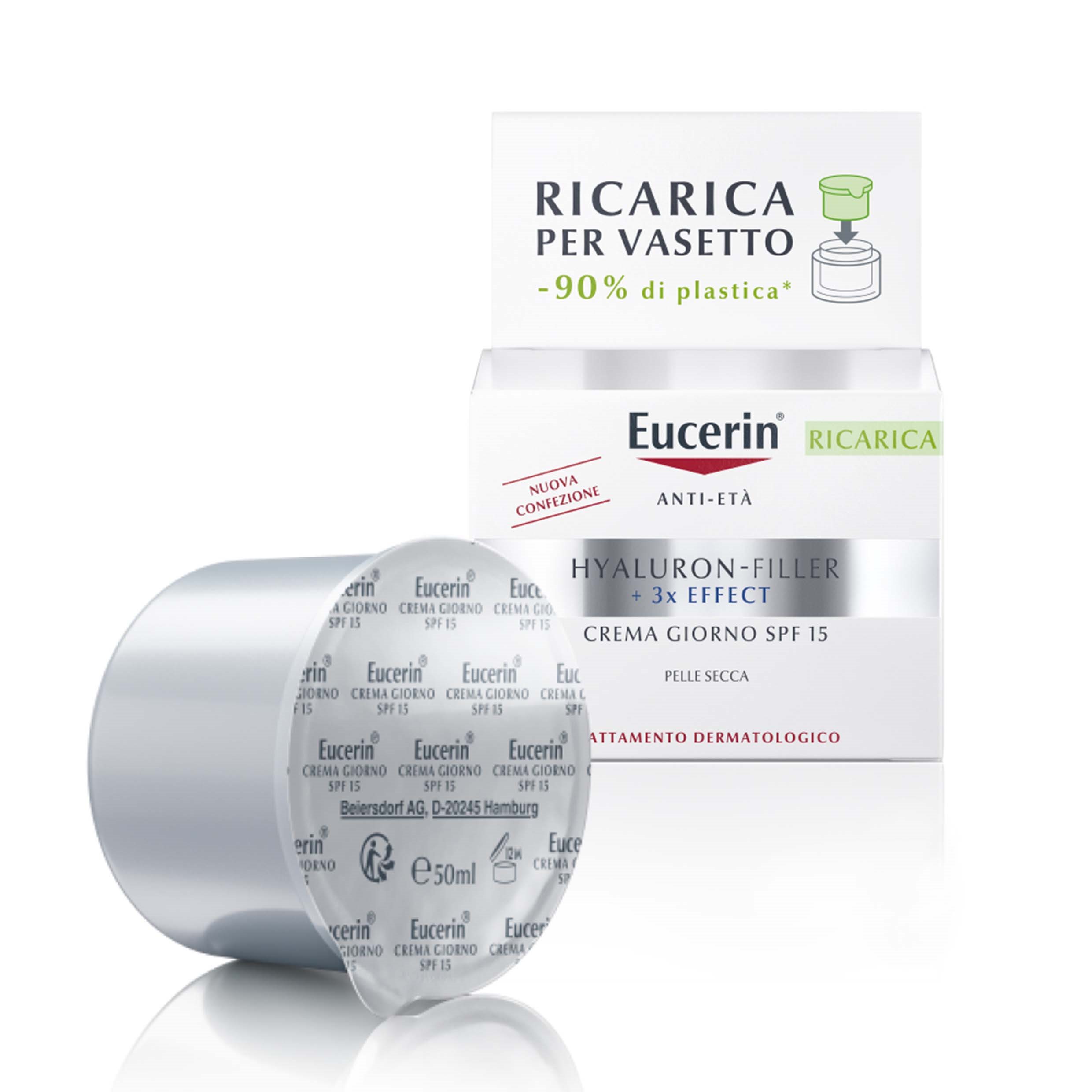 Ricarica Eucerin Hyaluron-Filler +3x Effect Crema Giorno SPF 15 per Pelle Secca
