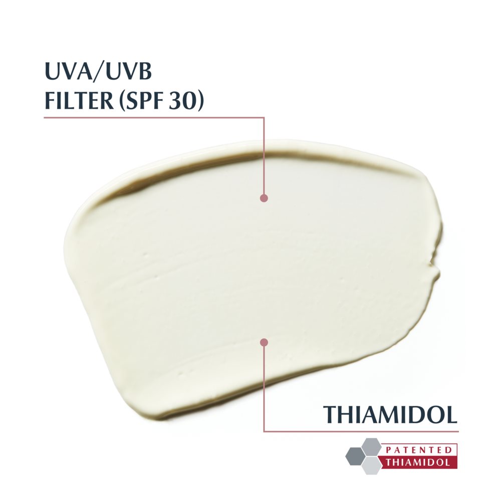 De viktigaste ingredienserna i Anti-Pigment Day Cream SPF30: UVA/UVB Filter (SPF30) och Thiamidol
