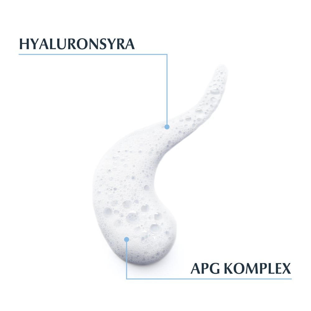 Bild som visar formulan samt text som beskriver de viktigaste ingredienserna Hyaluronsyra och APG Komplex