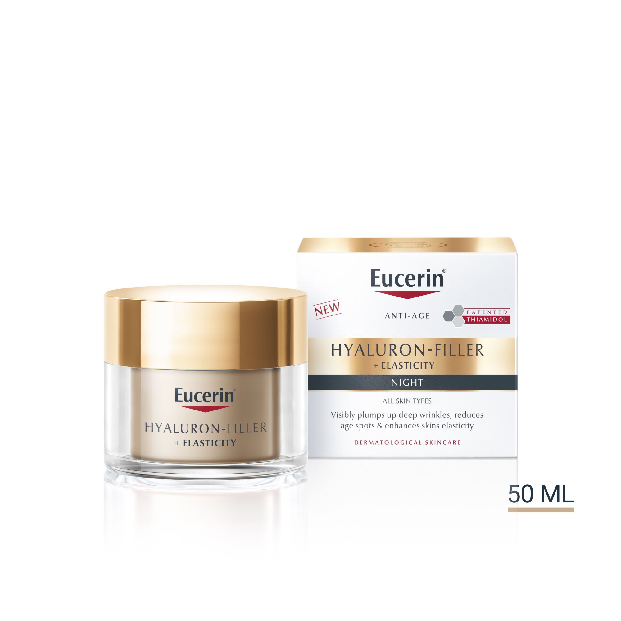Produktbild med ytterförpackning för Hyaluron-Filler + Elasticity Night Cream
