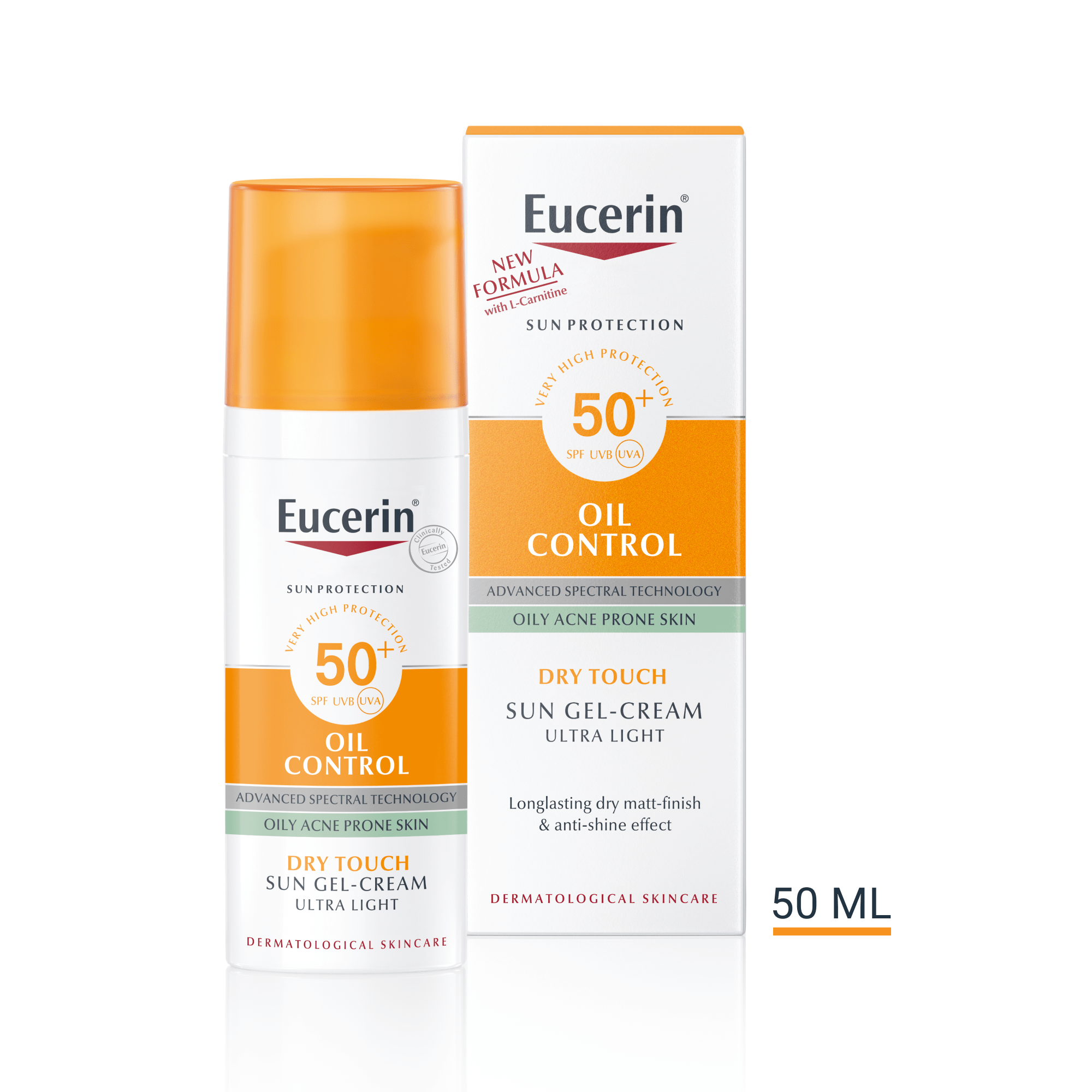 Produktbild med förpackningsstorlek för Eucerin Sun Oil Control  SPF 50+