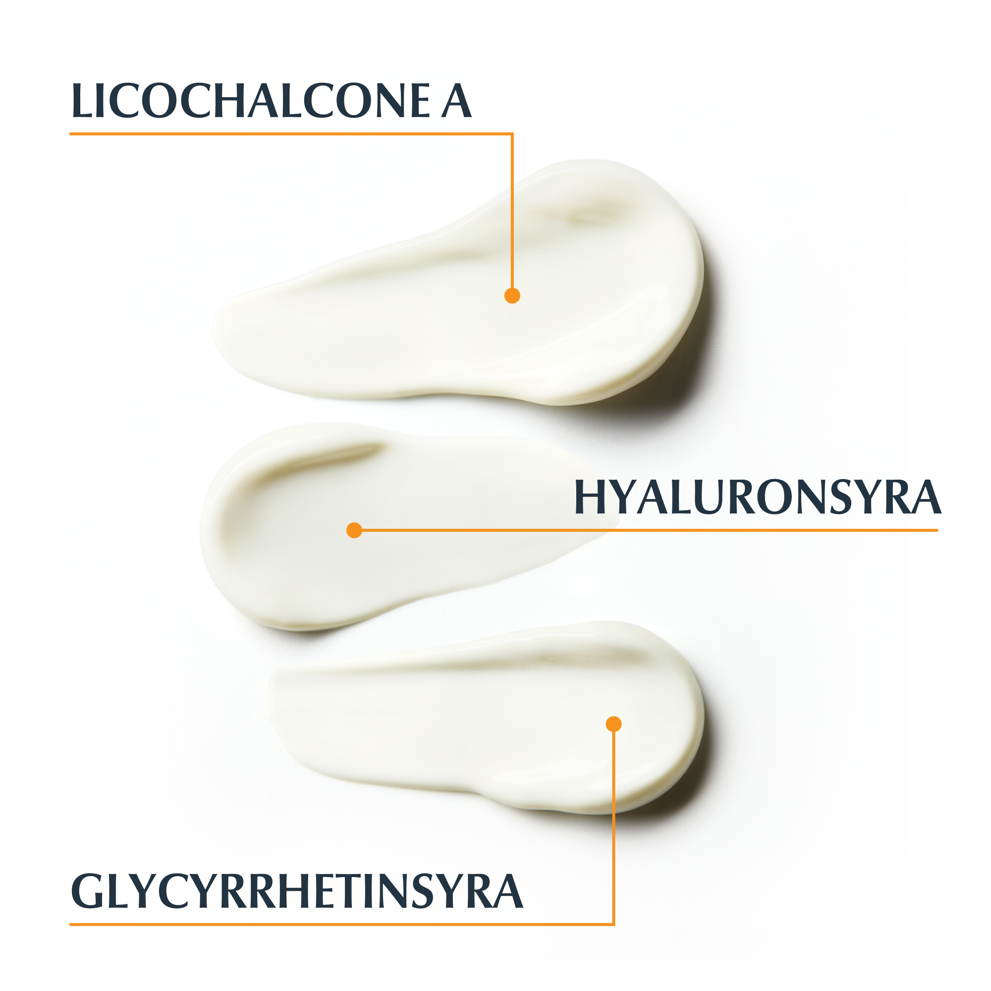 Bild med konsistens och produktfördelar för Eucerin Sun Photoaging Control SPF30, Licochalcone A, Hyaluronsyra och Glycrrhetinsyra