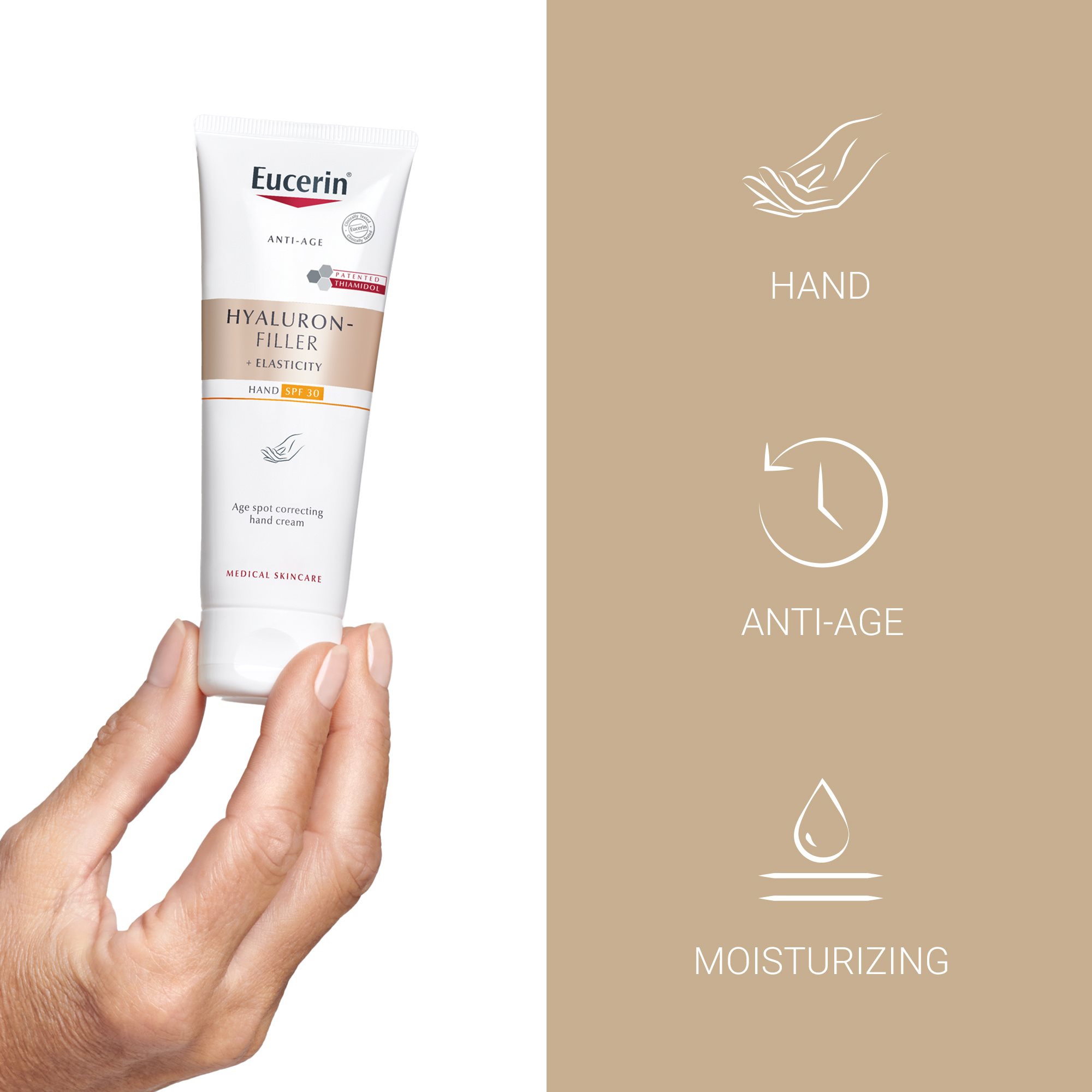 Eucerin Hyaluron-Filler + Elasticity Age Spot Correcting Hand Cream - Massage into your hands until the cream is completely absorbed