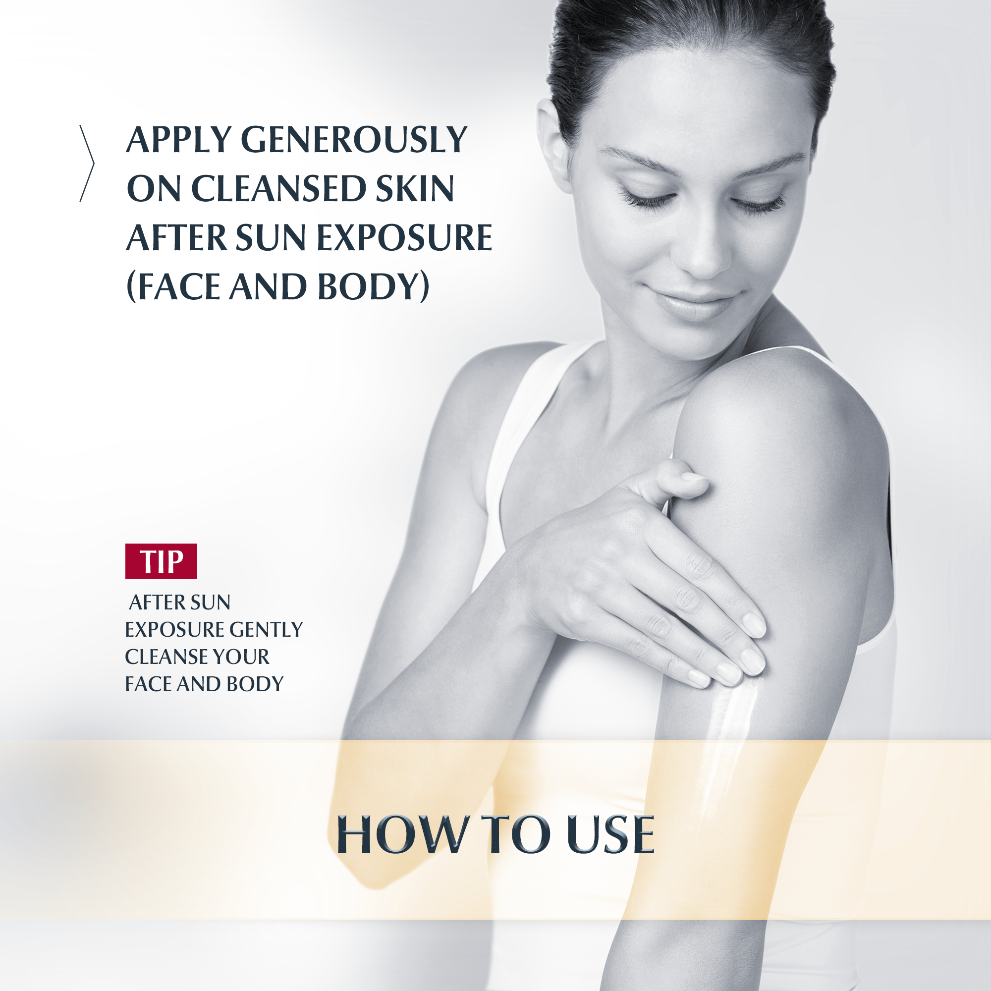 Woman applying Eucerin After Sun Gel-Creme to her arm.