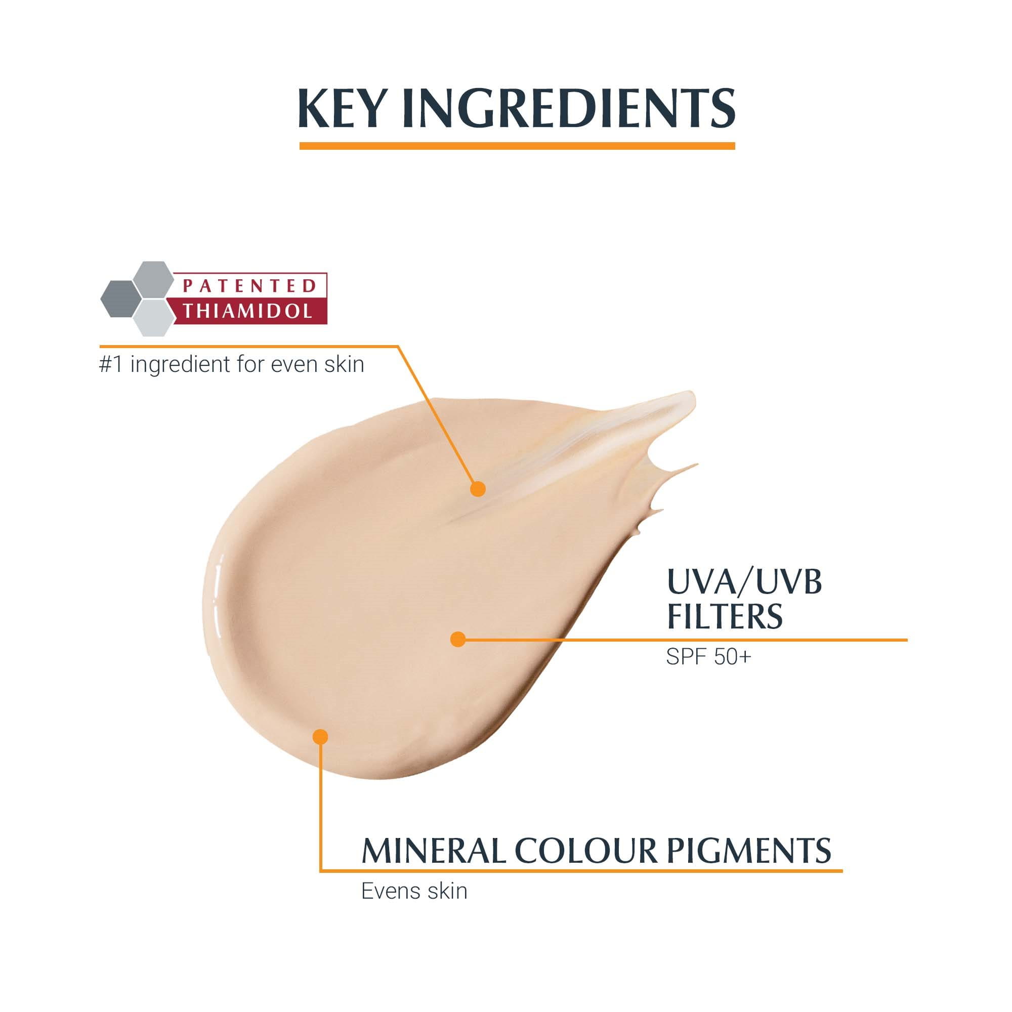 Eucerin Sun Pigment Control Tinted Light SPF50+ contains mineral colour pigments and Thiamidol.