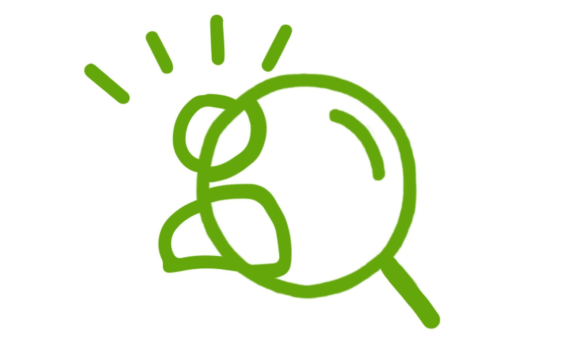 Vergrootglas kijkt op getekend poppetje