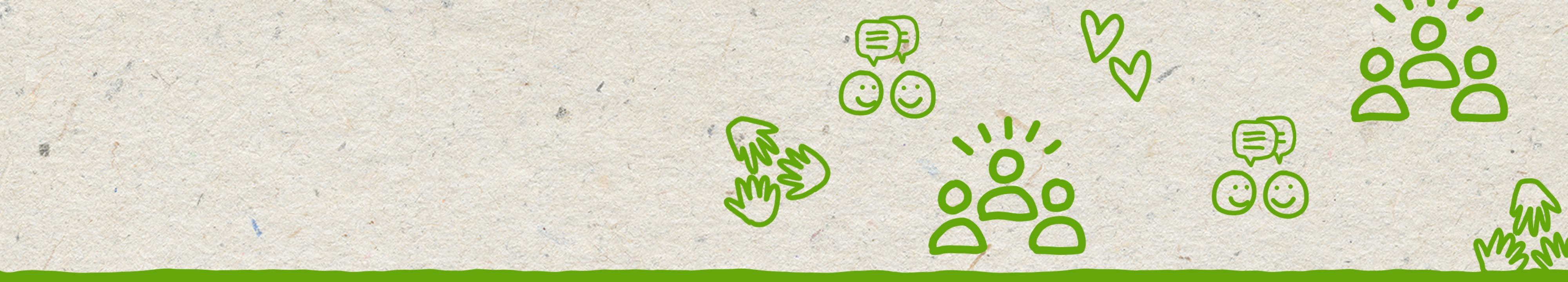 Abstracte groene illustraties van harten, mensen en handen, die liefde en de gemeenschap vertegenwoordigen.