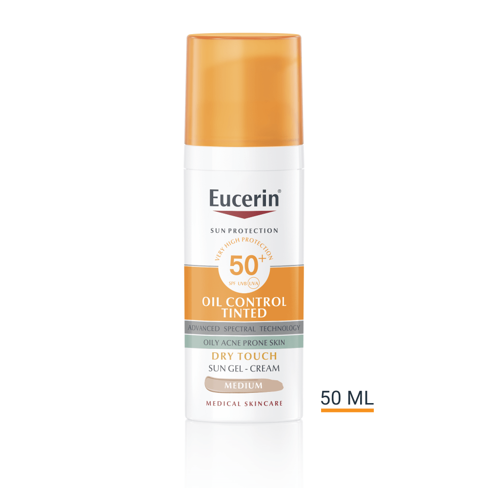 Eucerin Sun Oil Control színezett napozó krém-gél arcra medium FF50+
