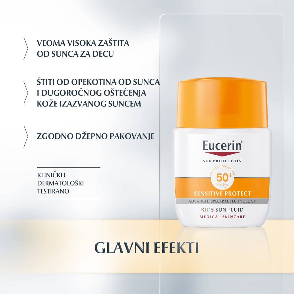 Eucerin Fluid za zaštitu osetljive dečje kože od sunca SPF 50 plus - Glavni efekti