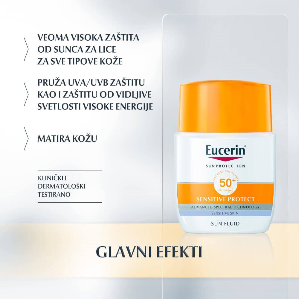 Eucerin Fluid za zaštitu osetljive kože od sunca SPF 50 plus - Glavni efekti