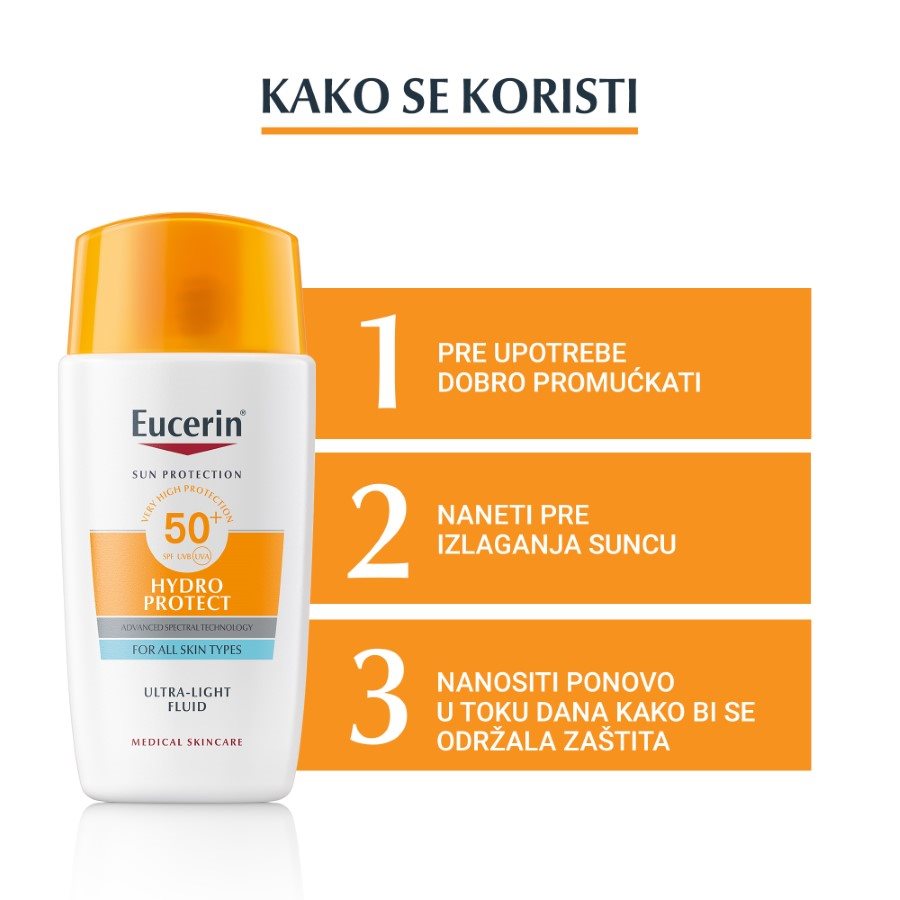 Eucerin Hydro Protect fluid za zaštitu lica od sunca SPF50+ kako se koristi