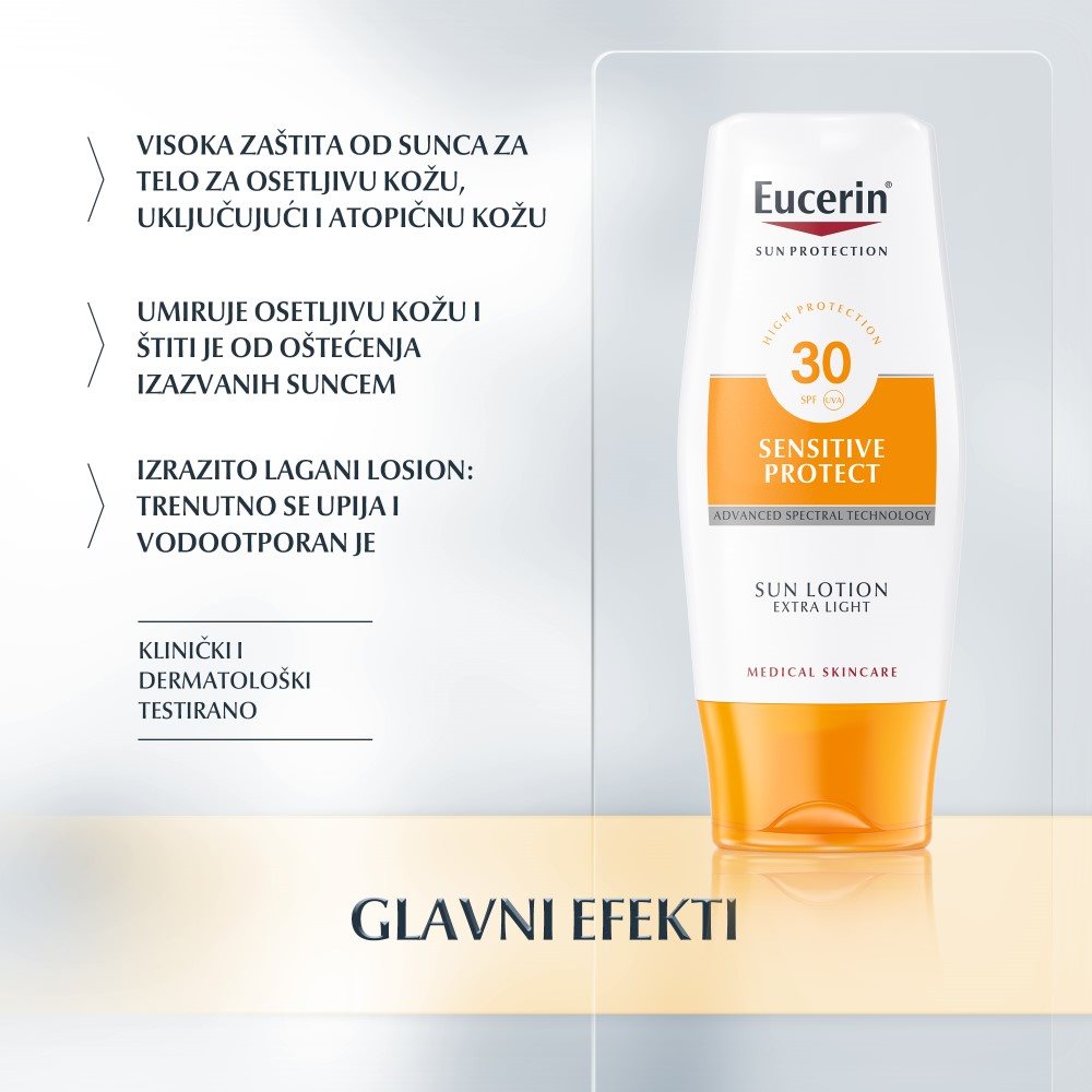 Eucerin Izrazito lagani losion za zaštitu osetljive kože od sunca SPF 30 - Glavni efekti