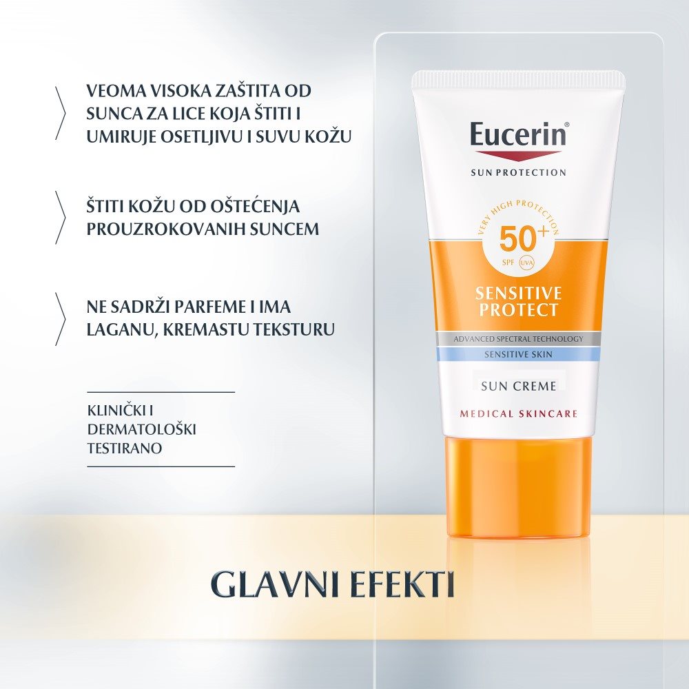 Eucerin Krema za zaštitu osetljive kože od sunca SPF 50+ - Glavni efekti