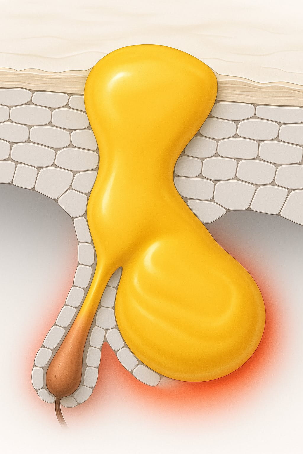 Grafik einer verstopften Pore mit erhöhter Talgproduktion.