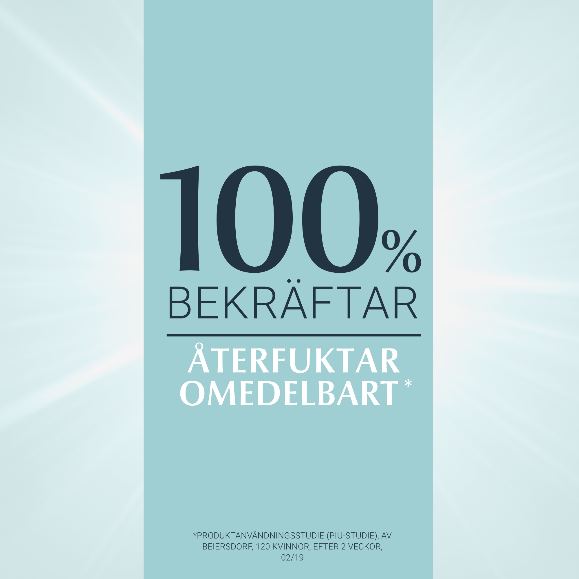 infografik som visar resultatet av en studie som resulterade i att 100 % av användarna bekräftade att Eucerin 3x Effect Moisture Booster ger omedelbar återfuktning