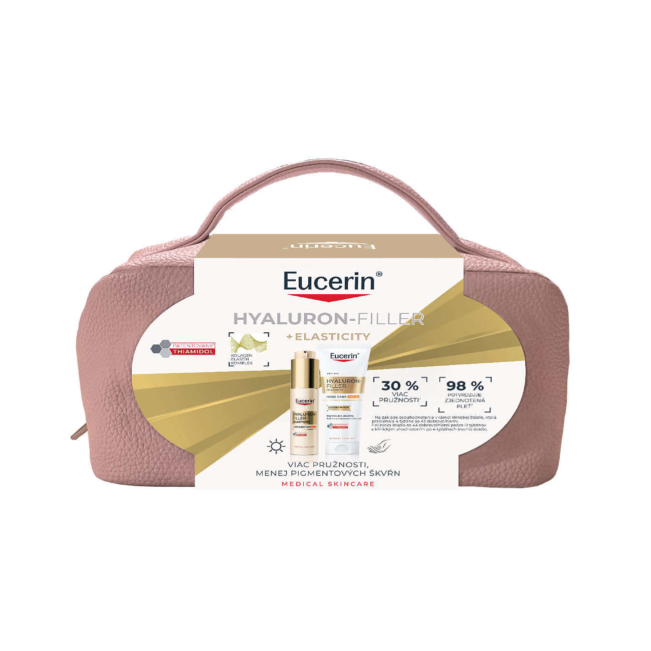 Vianočné balenie Hyaluron-Filler + Elasticity Ultra ľahký denný krém SPF 50 + Krém na ruky s depigmentačným účinkom