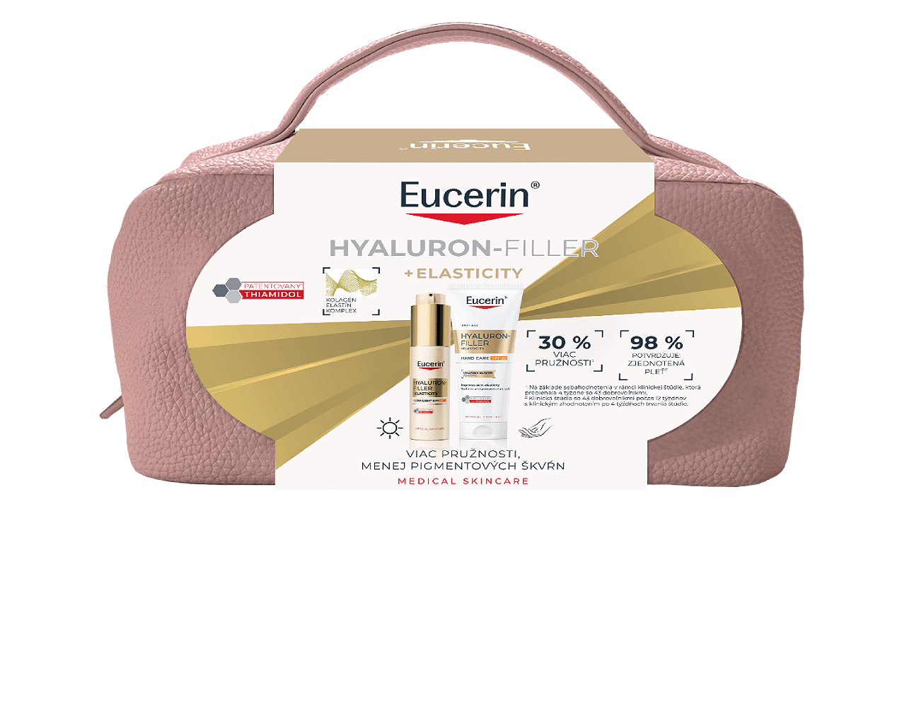 Vianočné balenie Hyaluron-Filler + Elasticity Ultra ľahký denný krém SPF 50 + Krém na ruky s depigmentačným účinkom