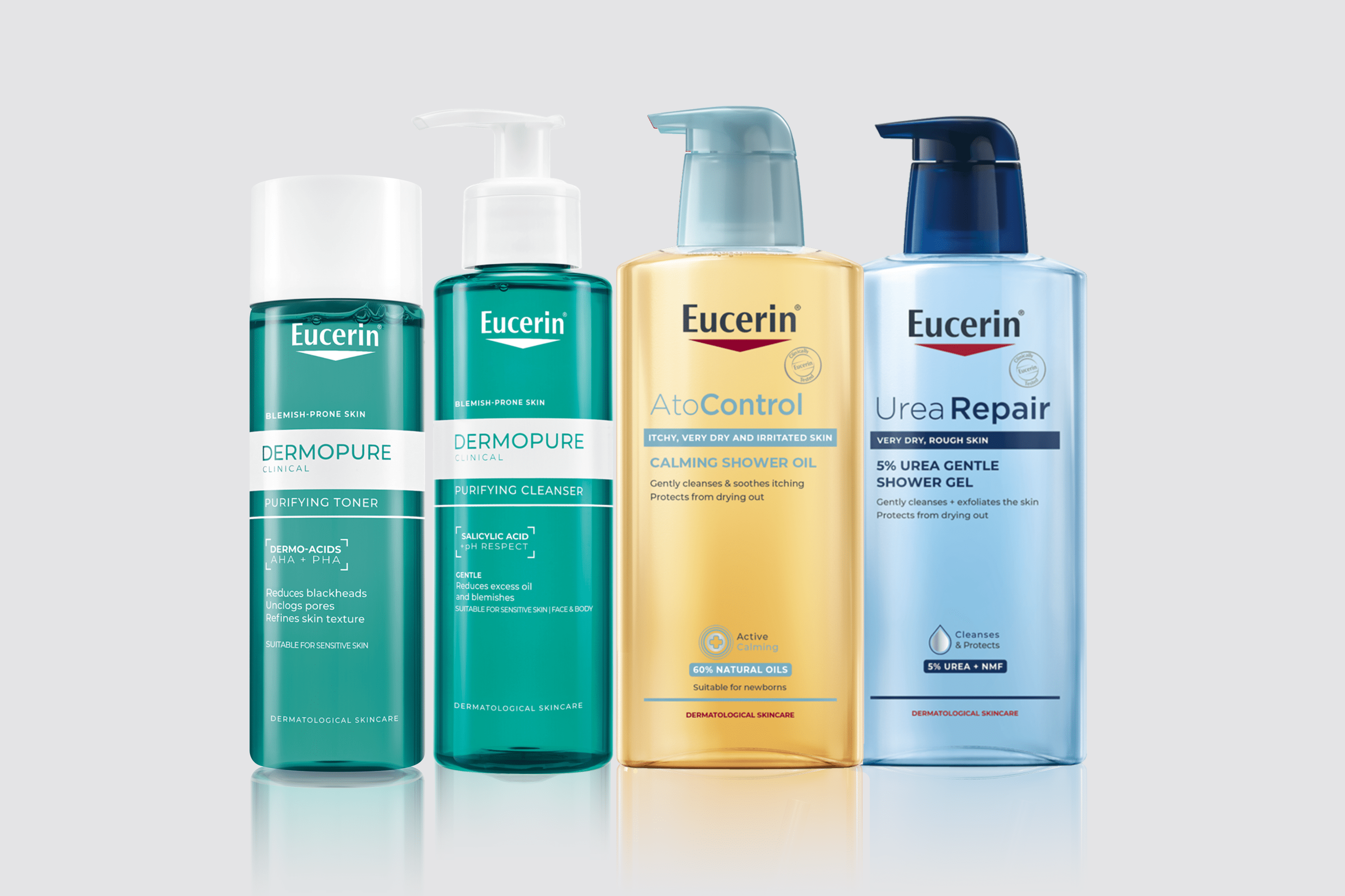 Eucerin eco friendly transparent bottles