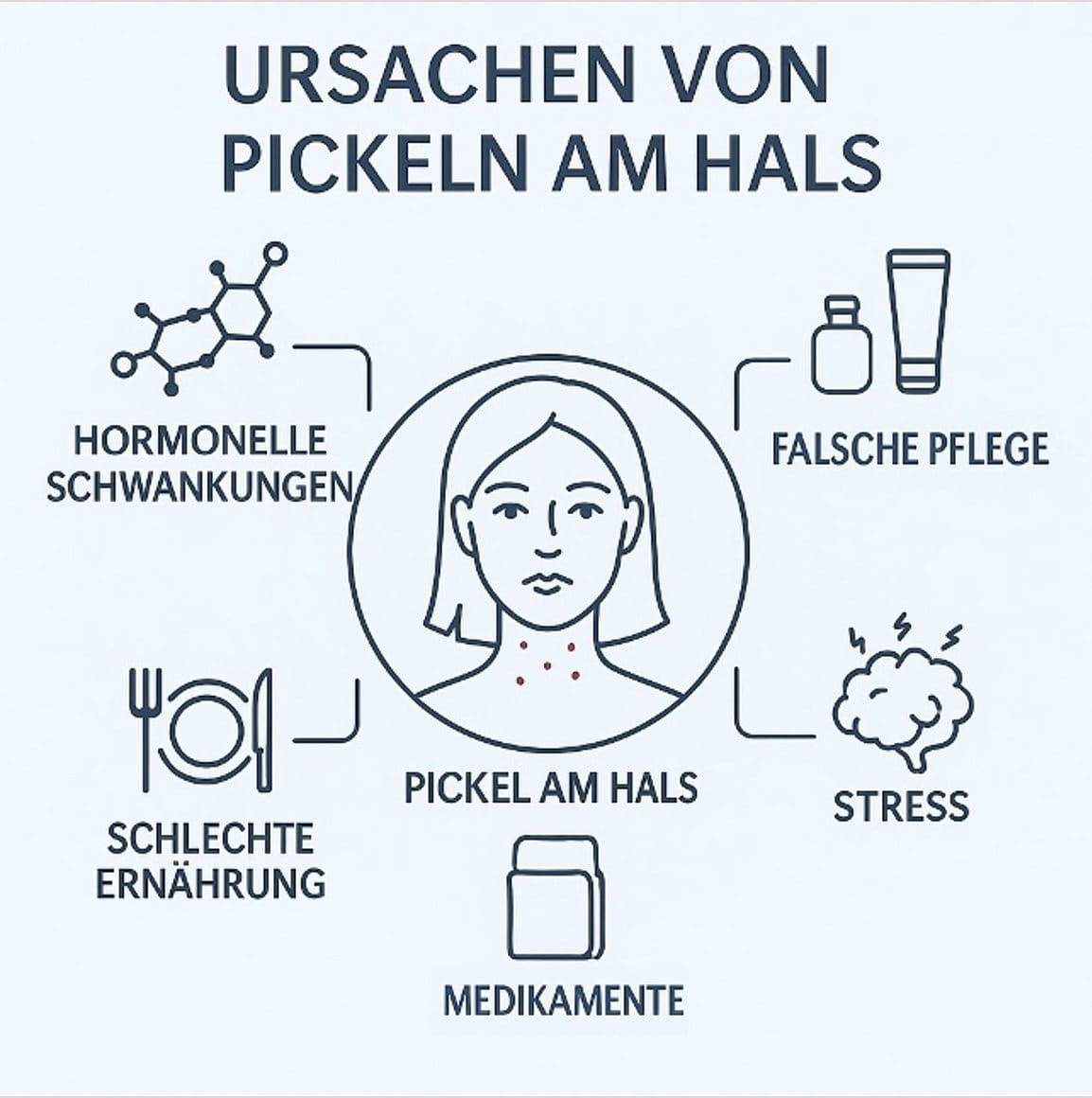 Grafische Darstellung der Ursachen von Pickeln am Hals.