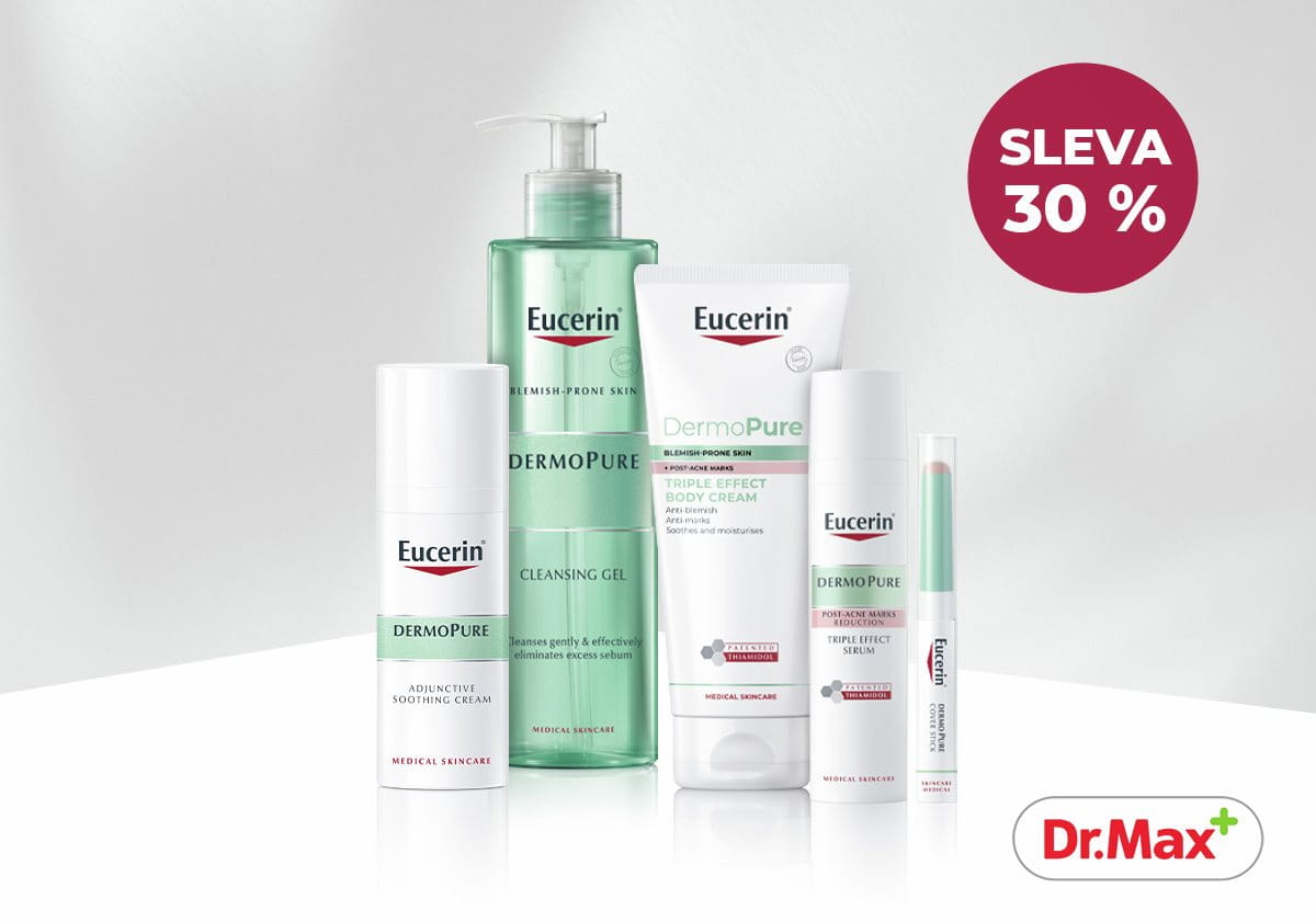 Produkty Eucerin DermoPure a logo Dr.Max