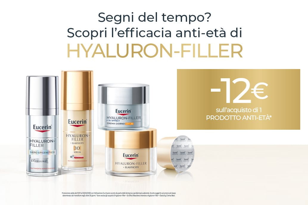 Scopri la promozione Hyaluron-Filler e contrasta i segni del tempo con le linee anti-età di Eucerin.