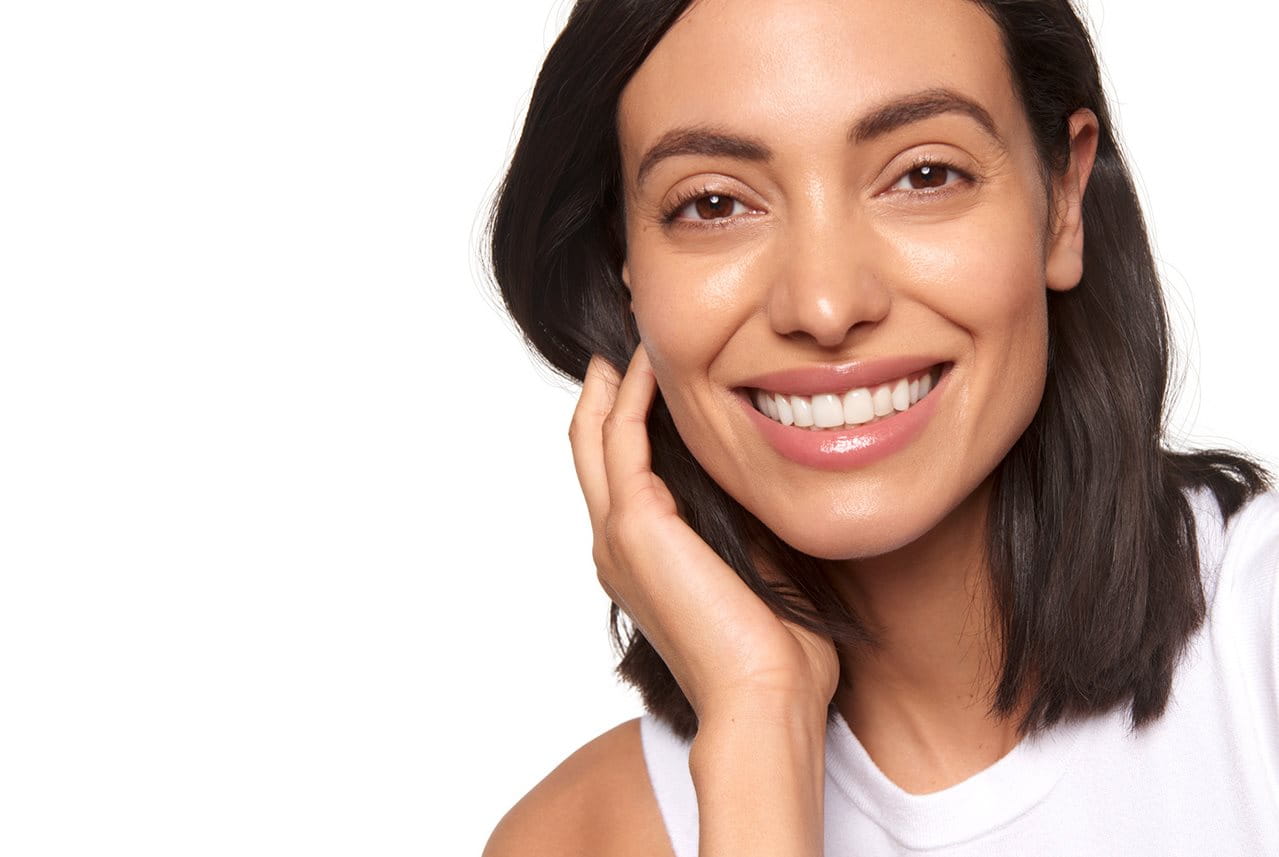 woman smiling on white background