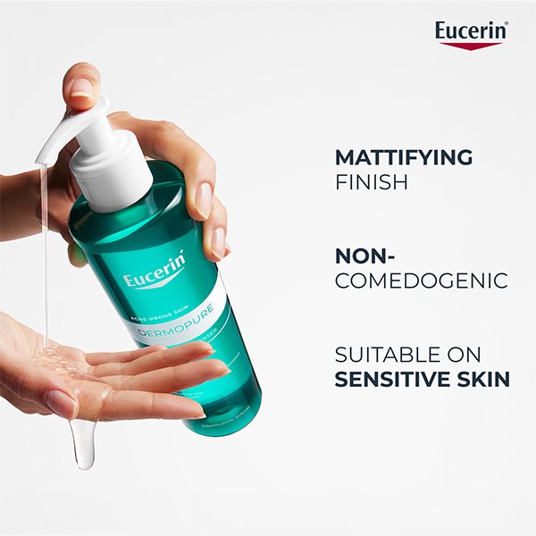 Infografik zu den Produktvorteilen des Eucerin Dermopure Clinical Porenverfeinerndes Reinigungsgel