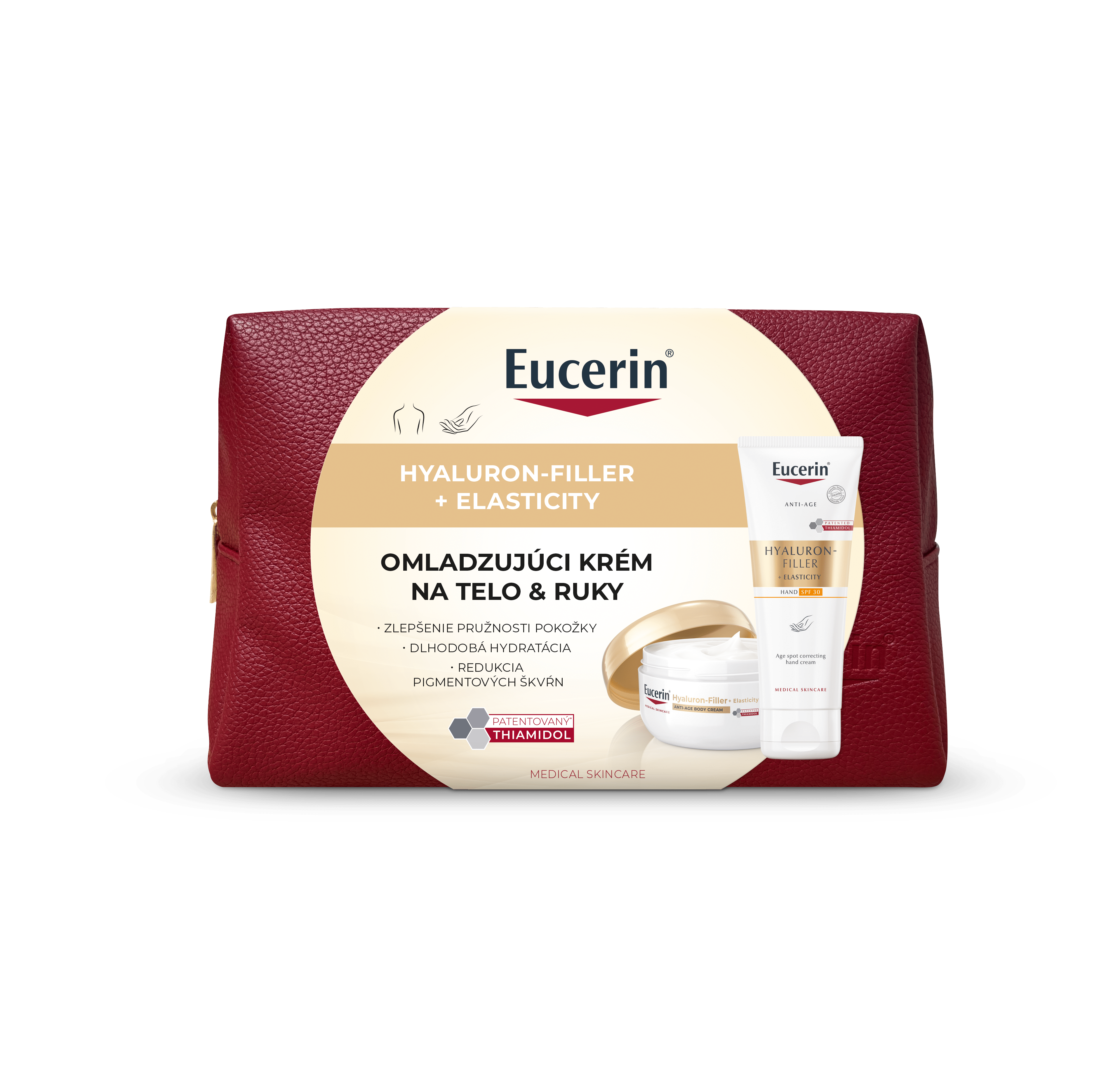 Vianočné balenie Hyaluron-Filler + Elasticity Krém na ruky s depigmentačným účinkom + Telový krém s omladzujúcim účinkom