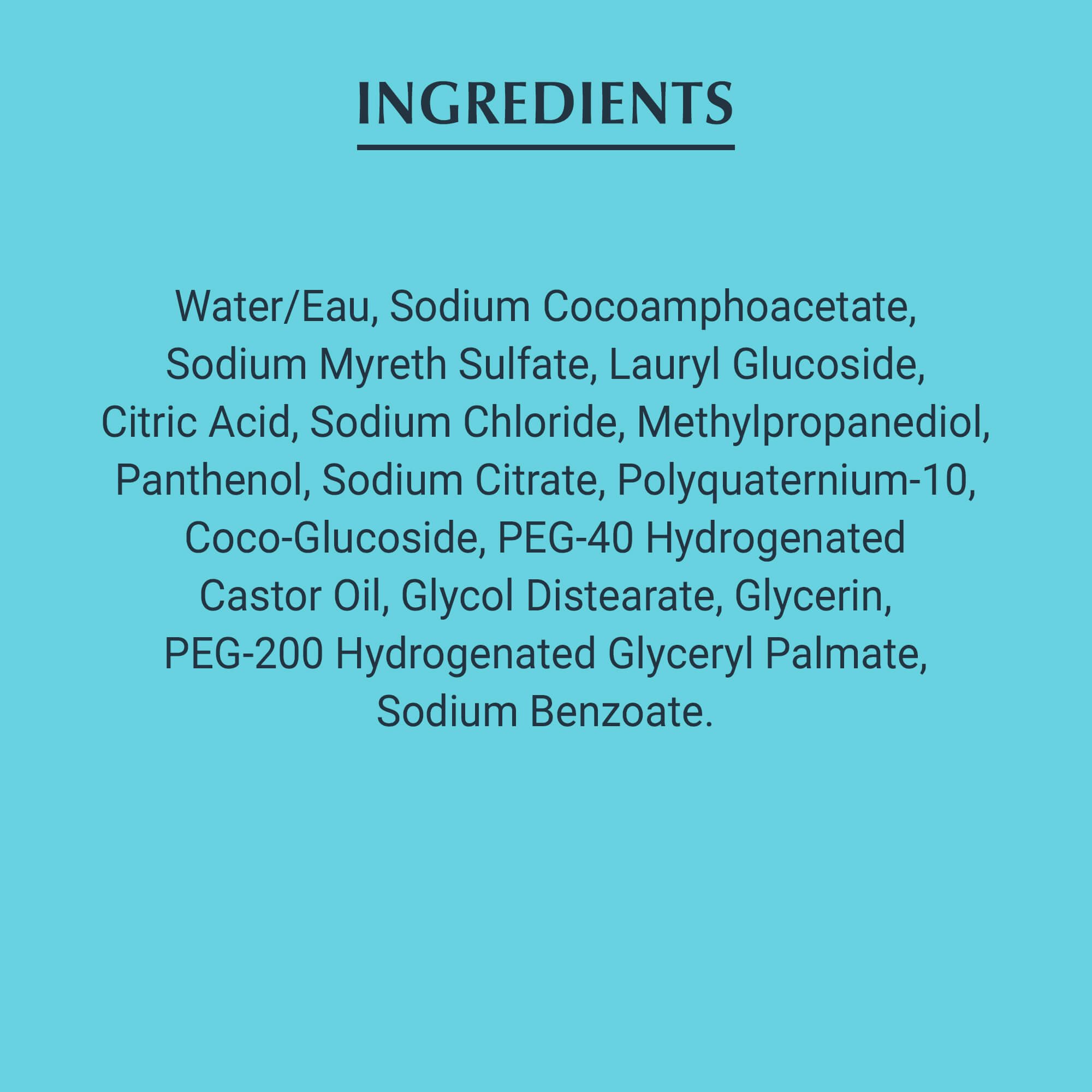 Image of The Eucerin Complete Repair Cleanser Ingredients list on a bright teal background.