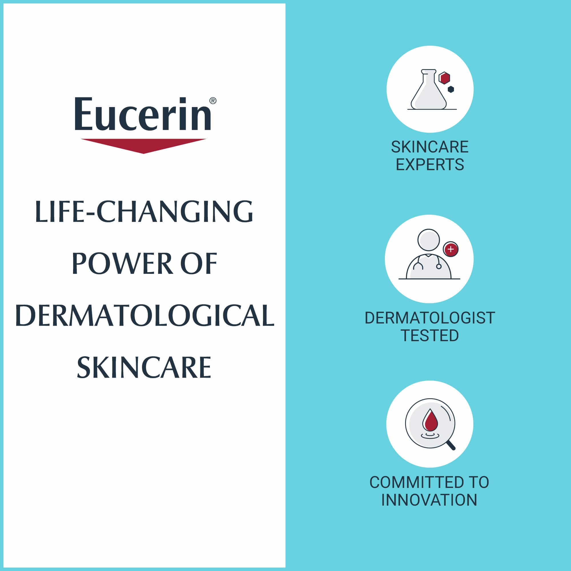 An image describing the benefits of using Eucerin skincare.