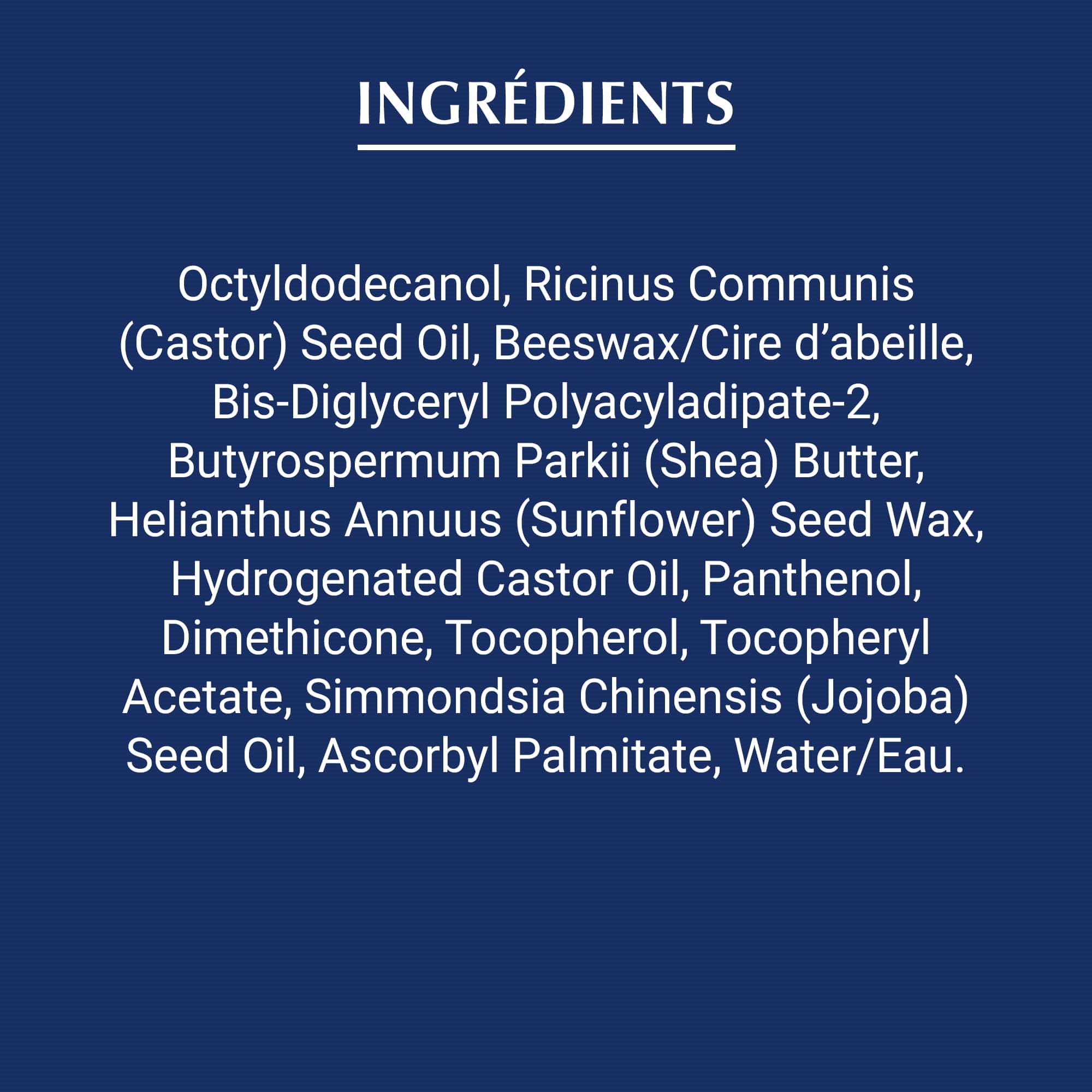 Liste des ingrédients que contient le Réparateur à lèvres Aquaphor Eucerin.