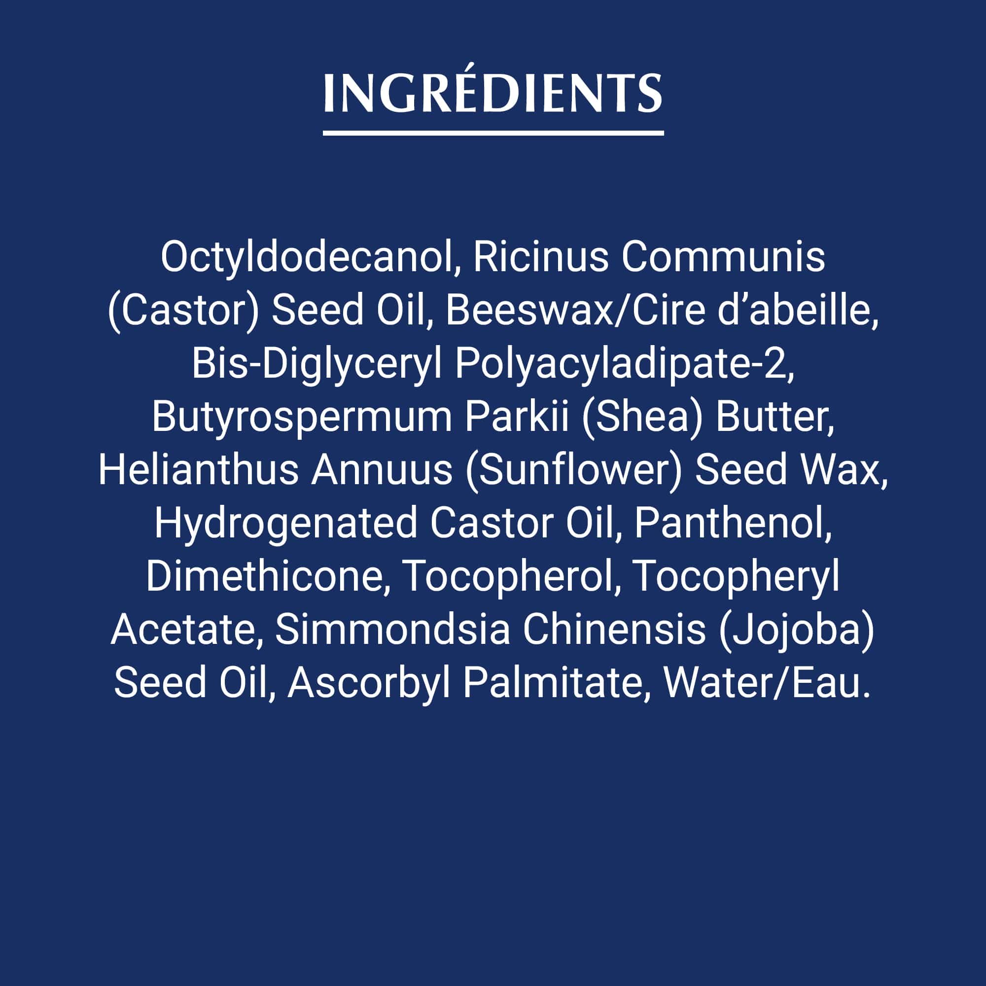 Liste des ingrédients que contient le Réparateur à lèvres Aquaphor Eucerin.