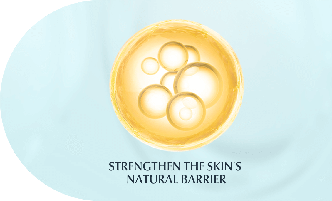 A yellow ball with small circles inside, signifying ceramides strengthening skin’s moisture barrier