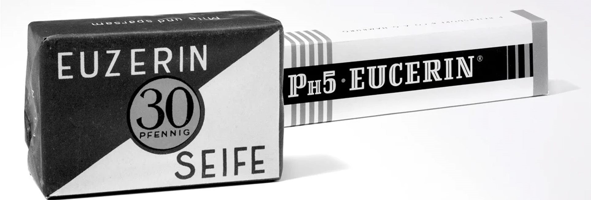 A view of a black and white Euzerin PH5 Seife Eucerin product against a white background.