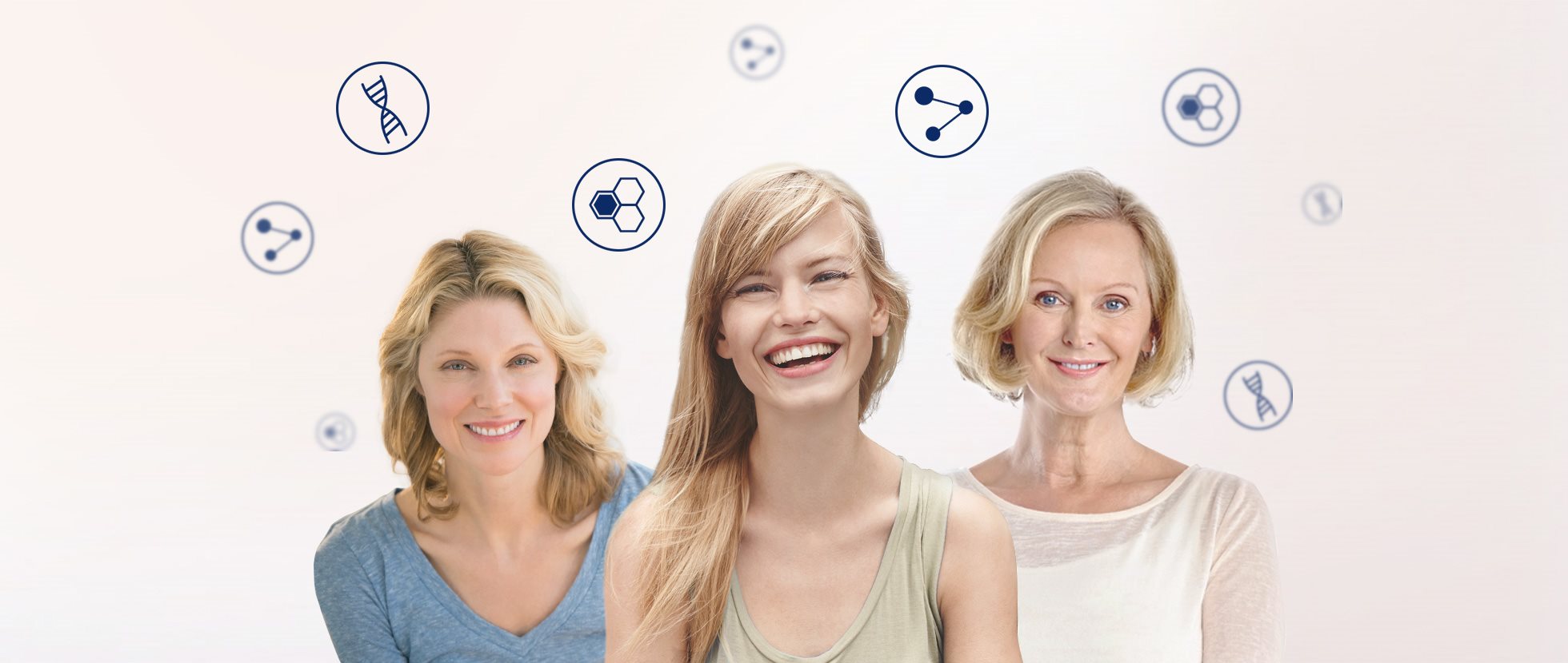 A young, middle aged and elderly woman