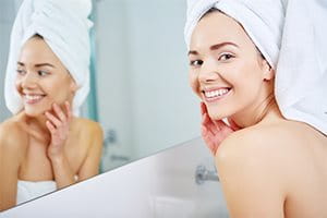 Woman without acne skin