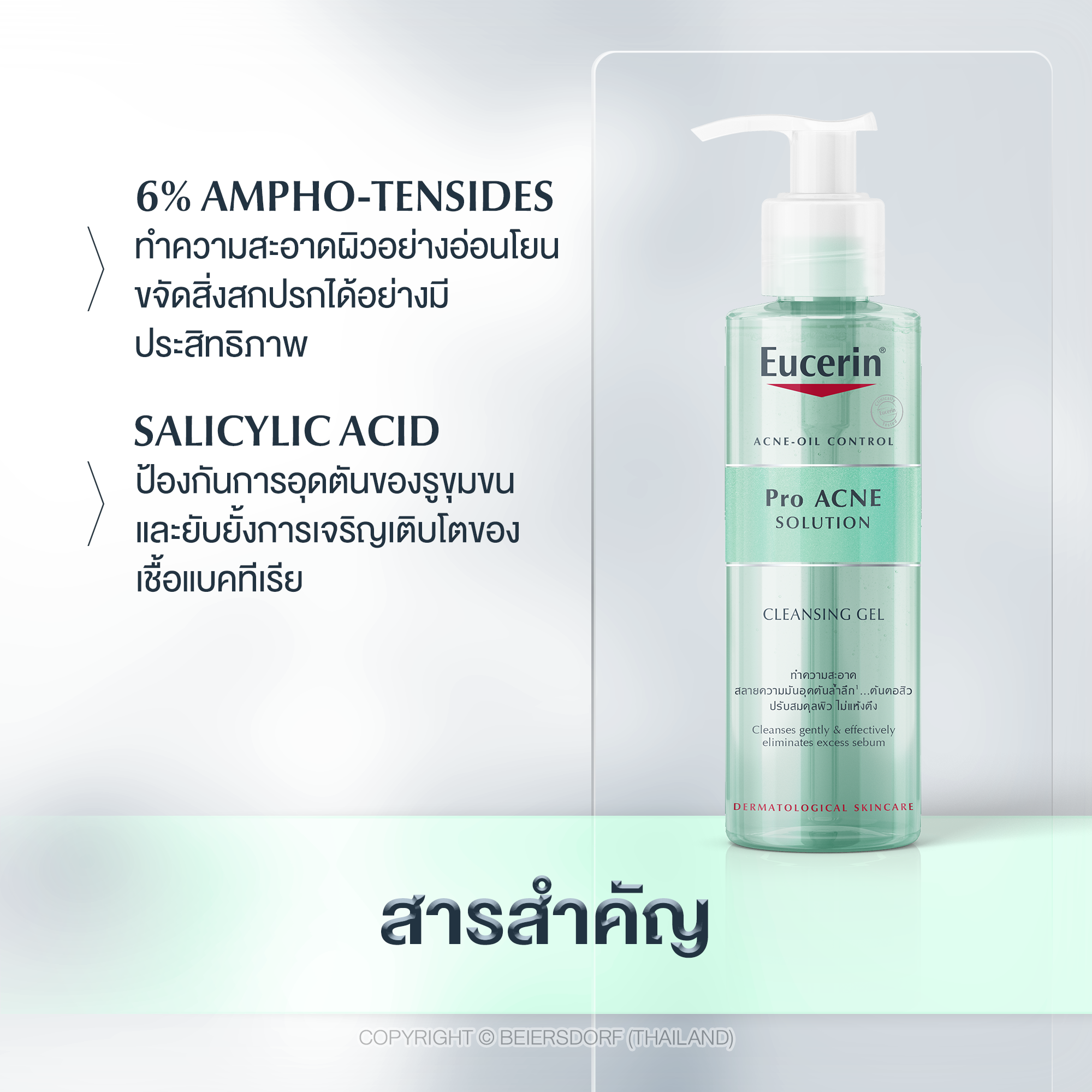 Eucerin Pro ACNE SOLUTION CLEANSING GEL คลีนซิ่งเจล เช็ดทำความสะอาดผิวหน้าอย่างล้ำลึก | Eucerin