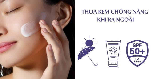 Thoa kem chống nắng khi ra ngoài hỗ trợ khắc phục da bị sần sùi nổi mụn