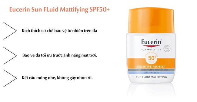 Kem chống nắng cho da dầu mụn nhạy cảm Eucerin Sun FLuid Mattifying SPF50+