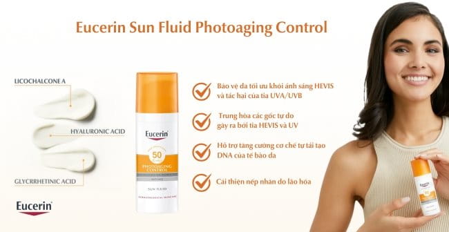 Kem chống nắng giúp ngăn ngừa lão hóa Eucerin Sun Fluid Photoaging Control