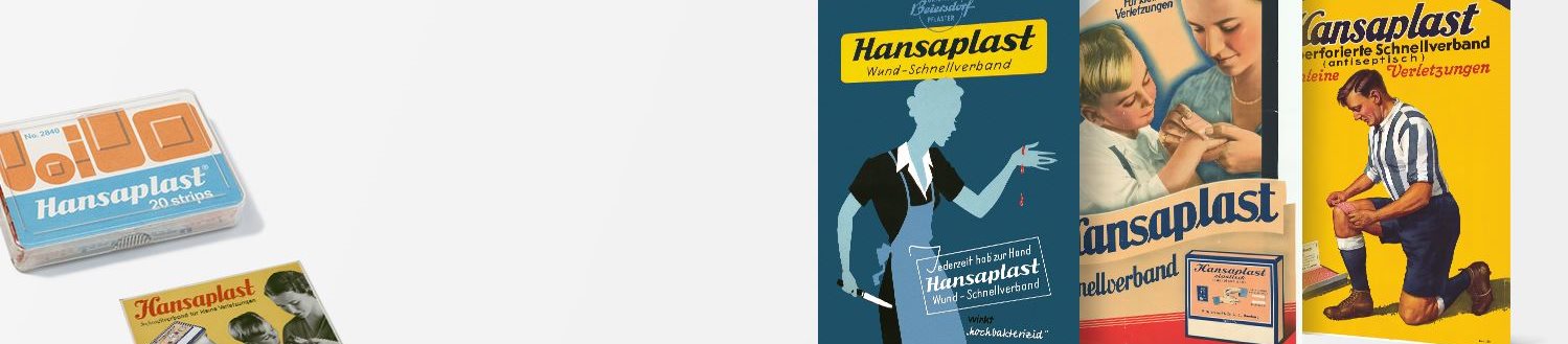 Historisches Foto und Abbildung einer Hansaplast 90-Jahre-Jubiläums-Dose