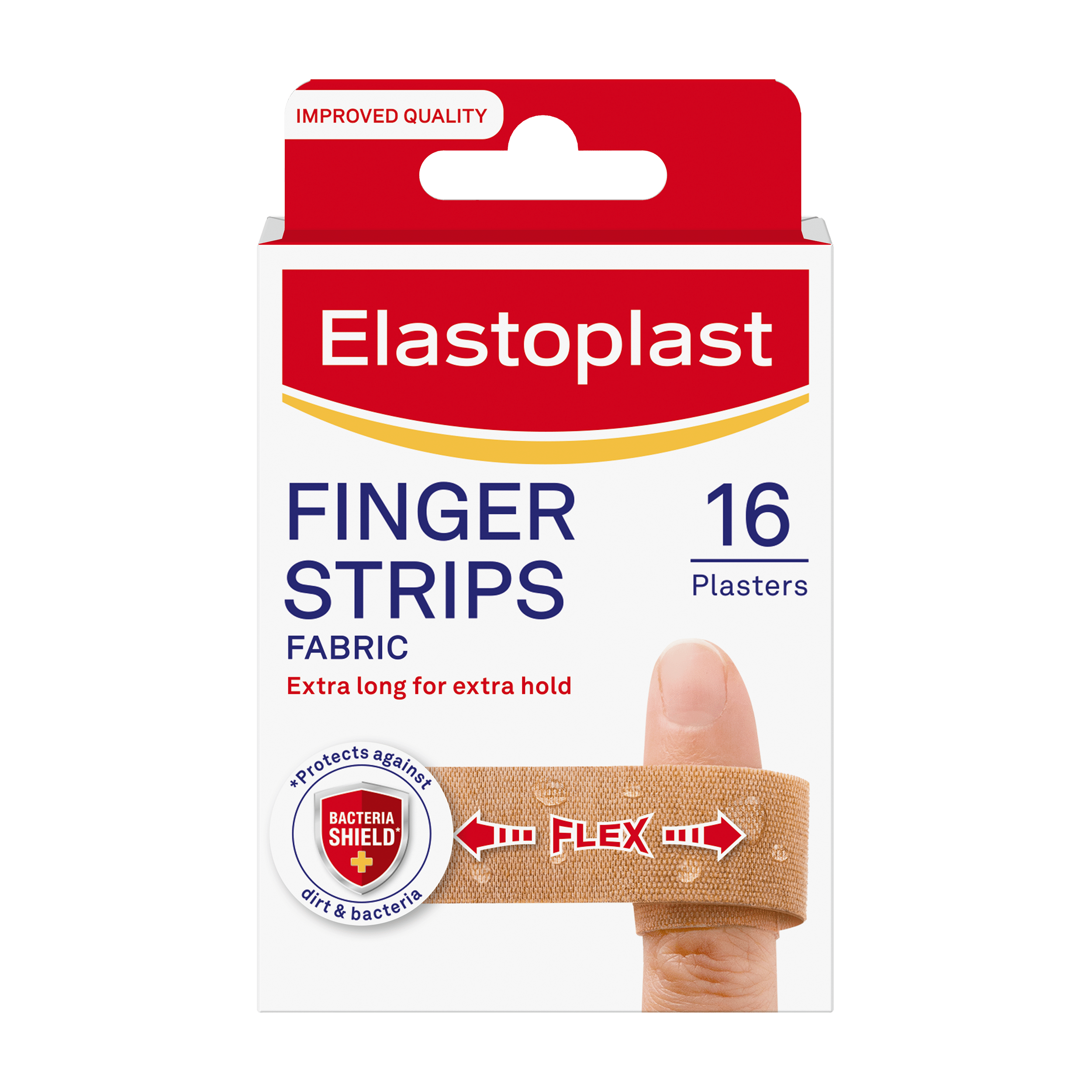 Packshot of Elastoplast Fabric Finger Strips plasters