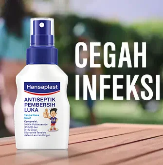 Hansaplast Antiseptik Pembersih Luka untuk mencegah infeksi.