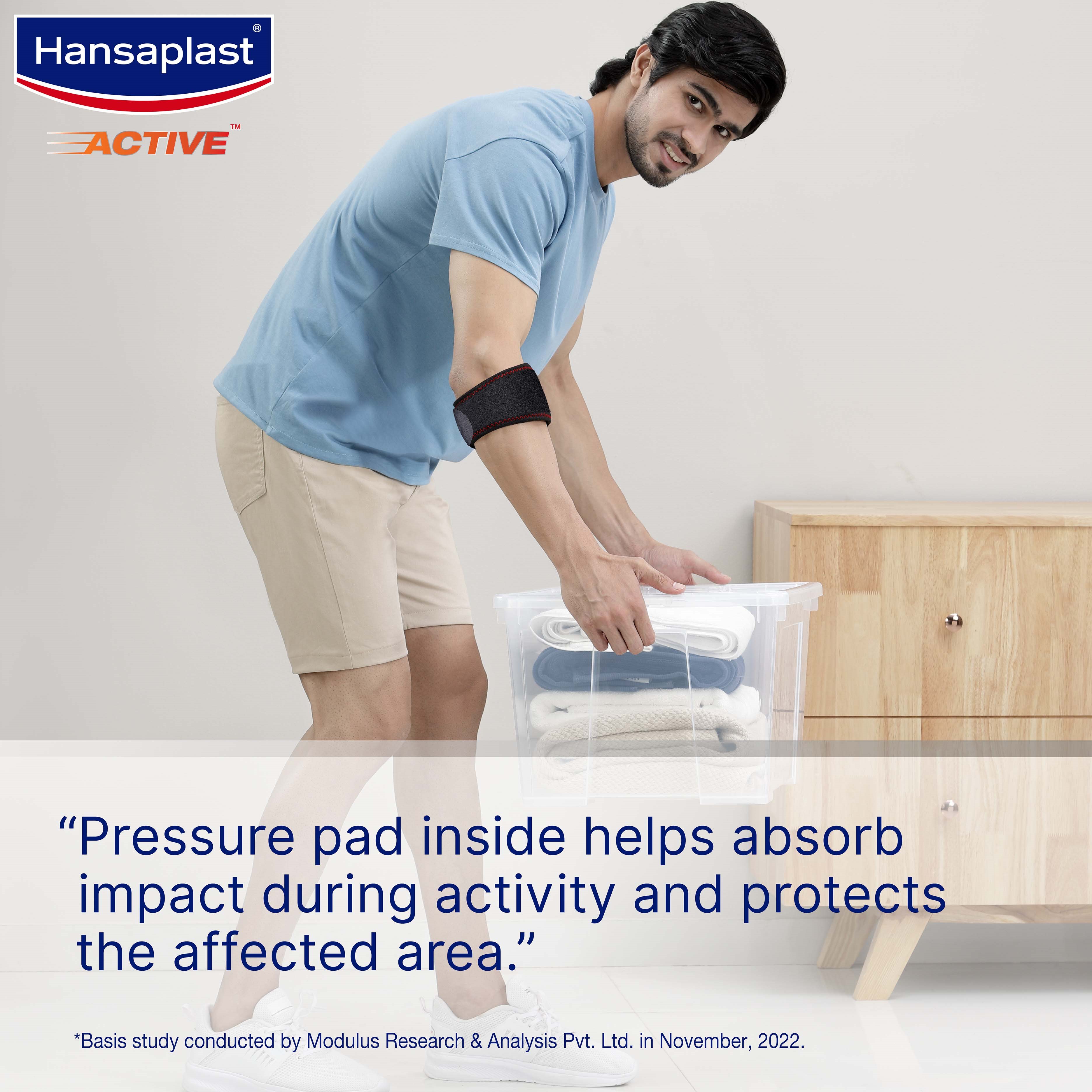 The Tennis Elbow Brace cushions impact and protects the area